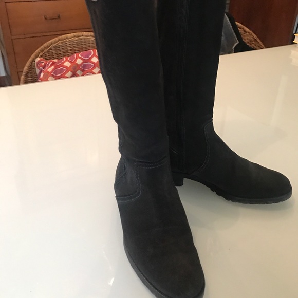Navy Sueded Leather Boots - Picture 2 of 8